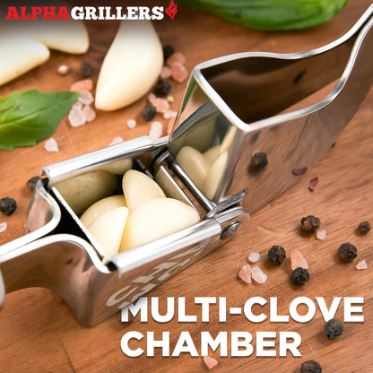 Garlic Press Stainless Steel - Professional Garlic Mincer and Crusher with Silicone Peeler Dishwasher Safe